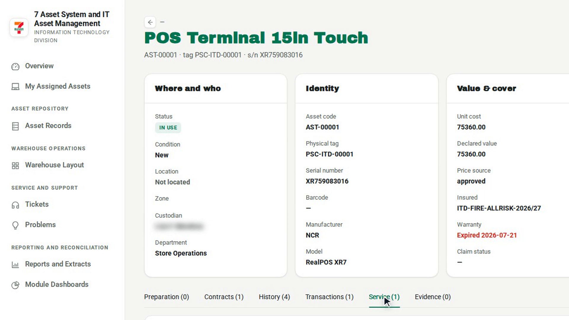 Check the asset's service history