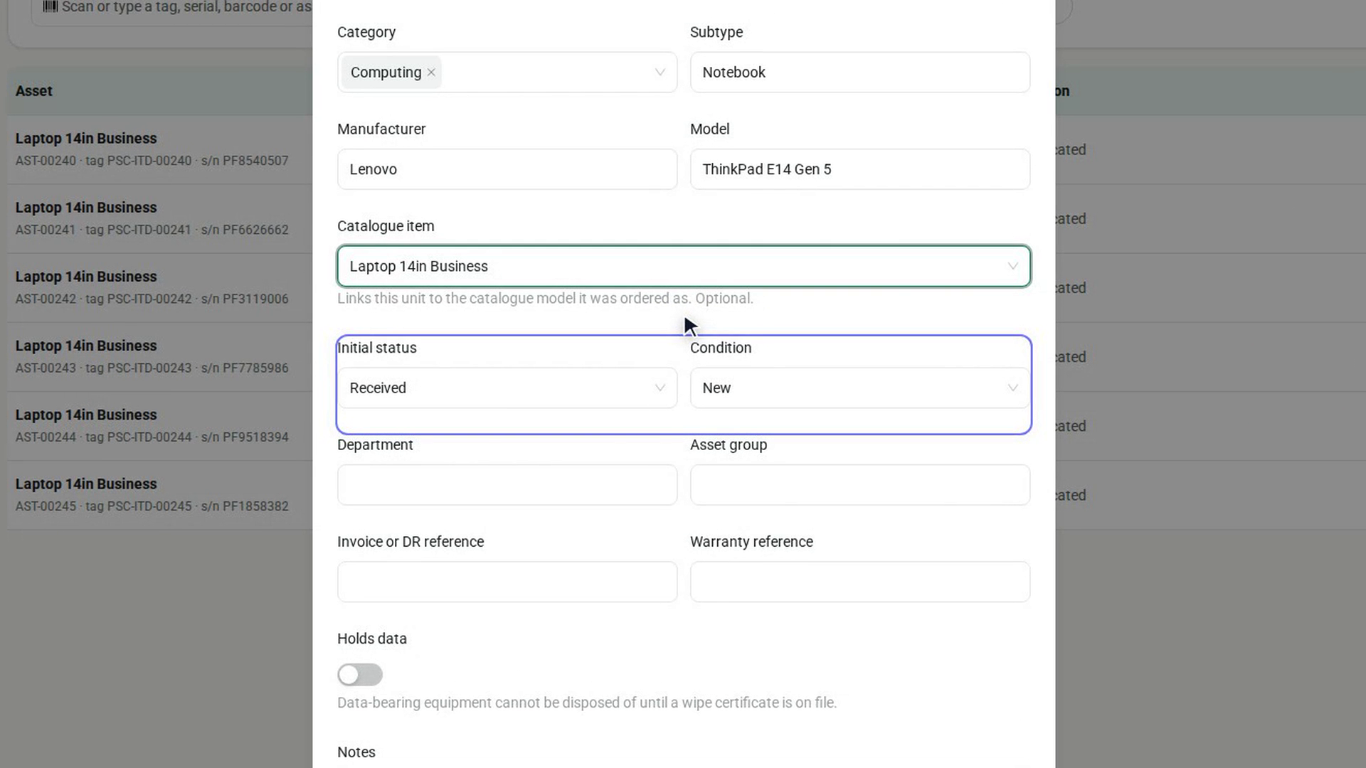 Set its starting status and condition