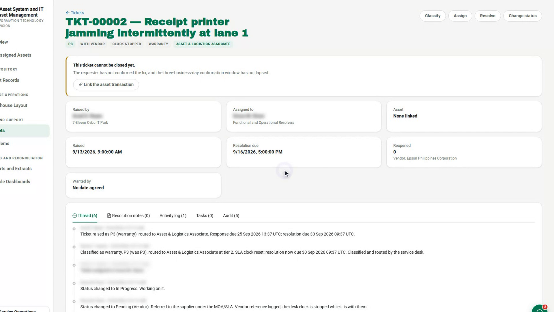 Link the asset record change