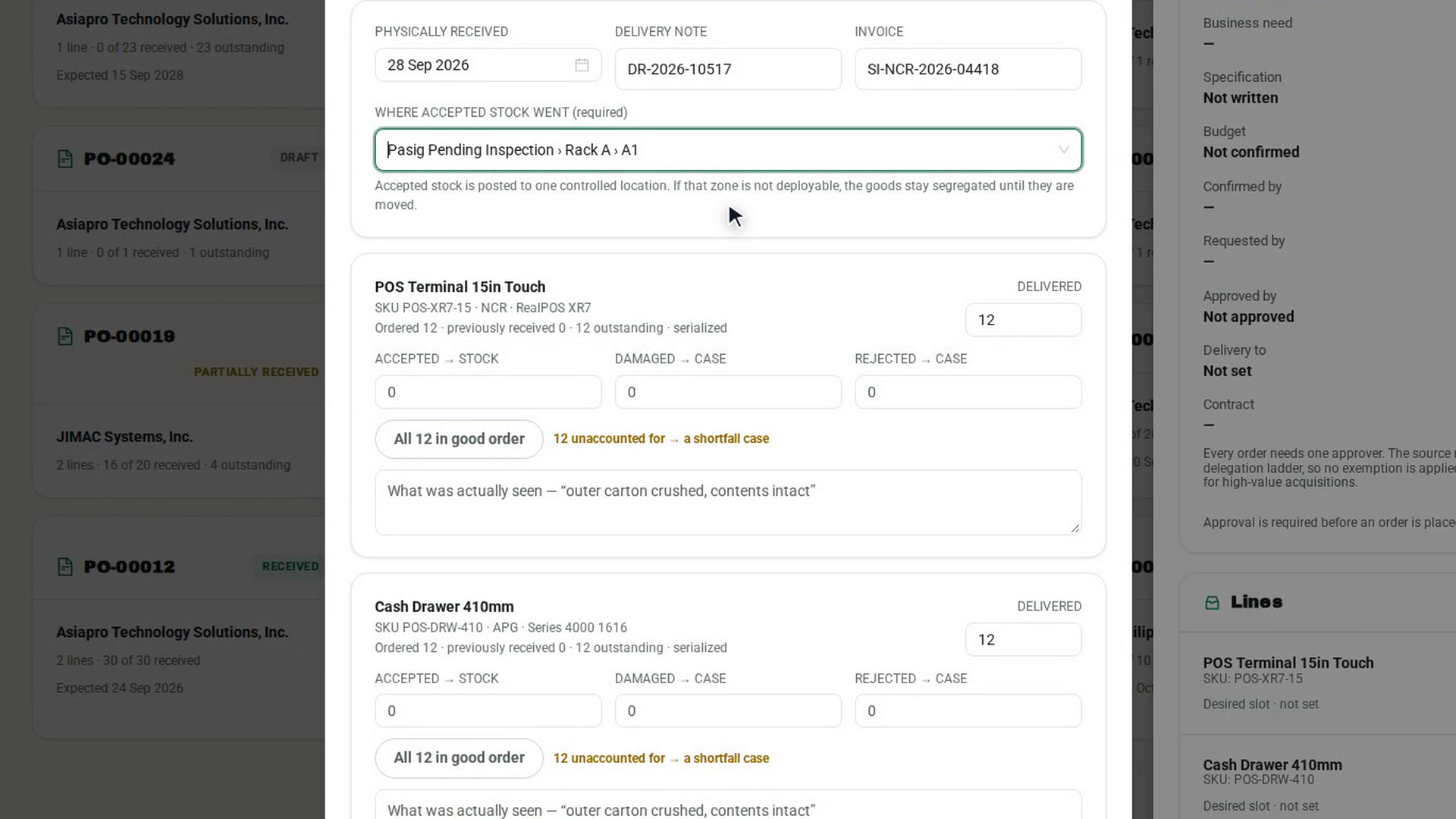 Account for each line and record it