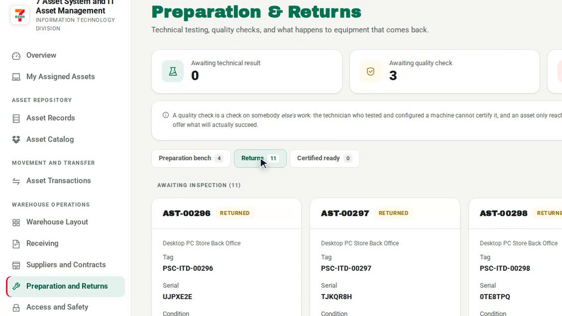 Open the Returns tab