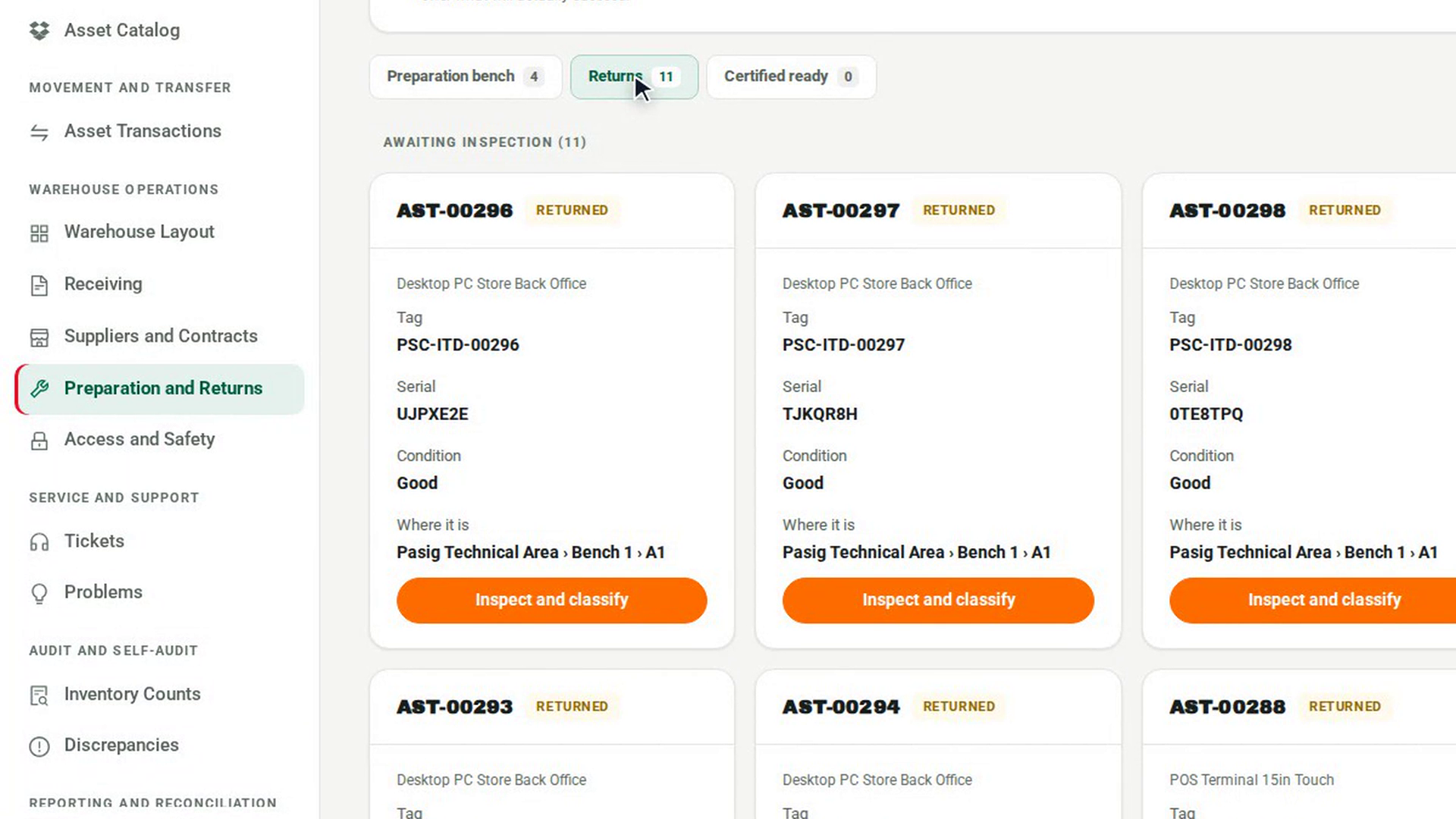 Inspect and classify the asset