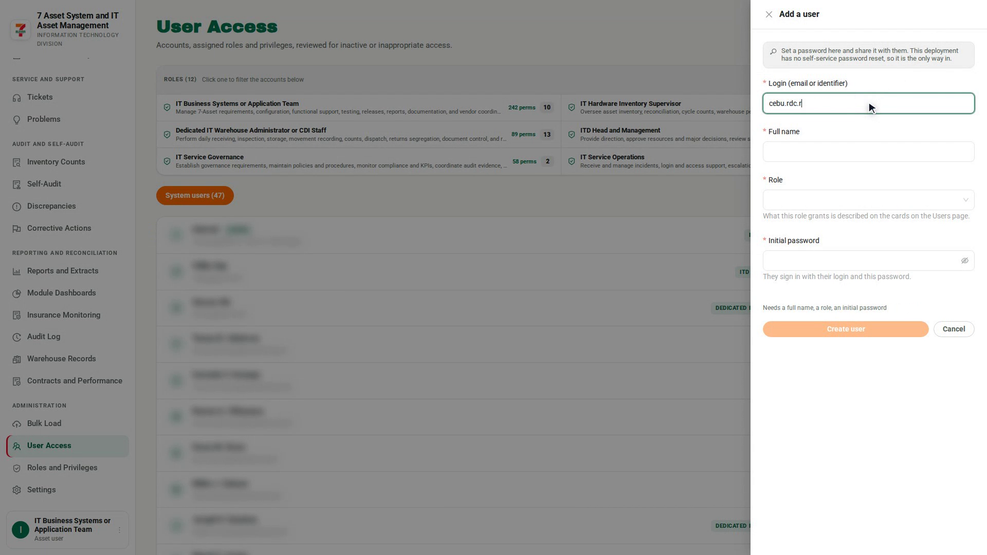 Enter the login and name