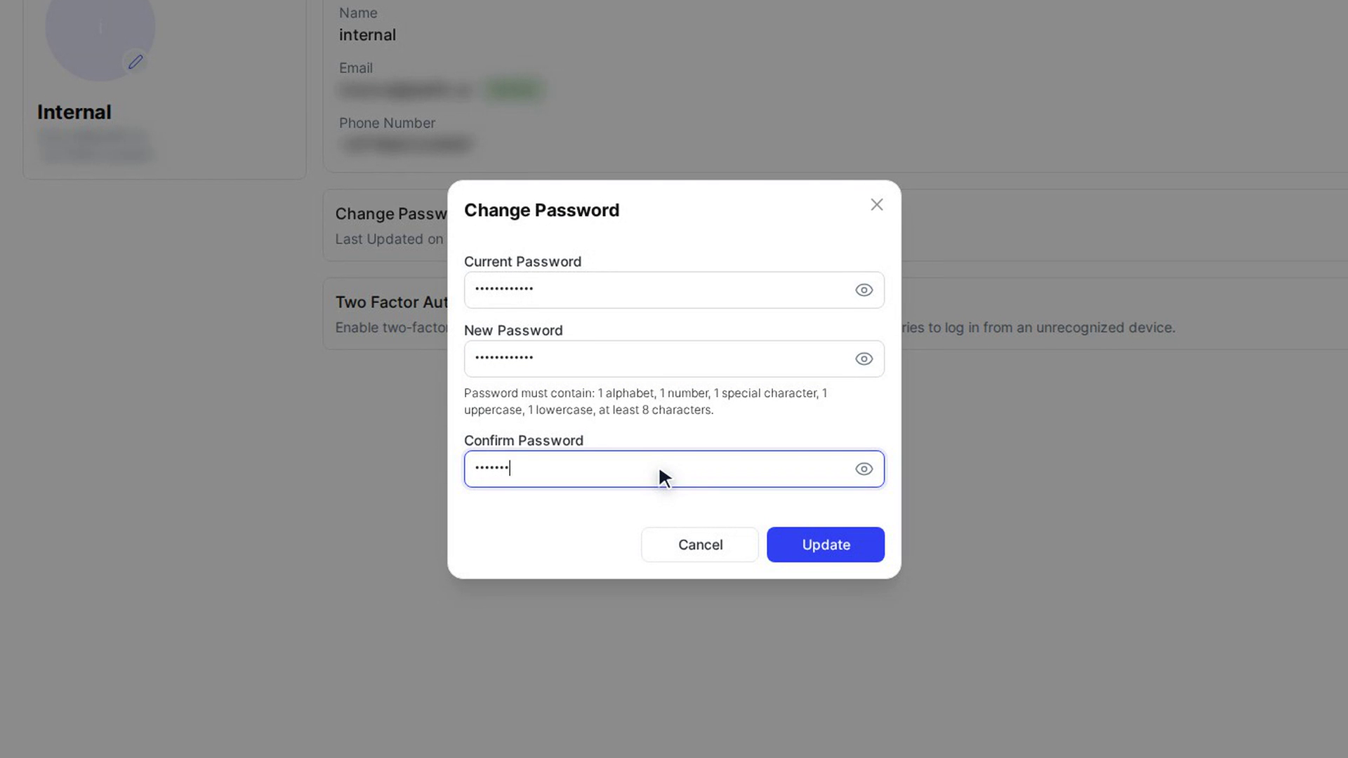 Confirm the new password
