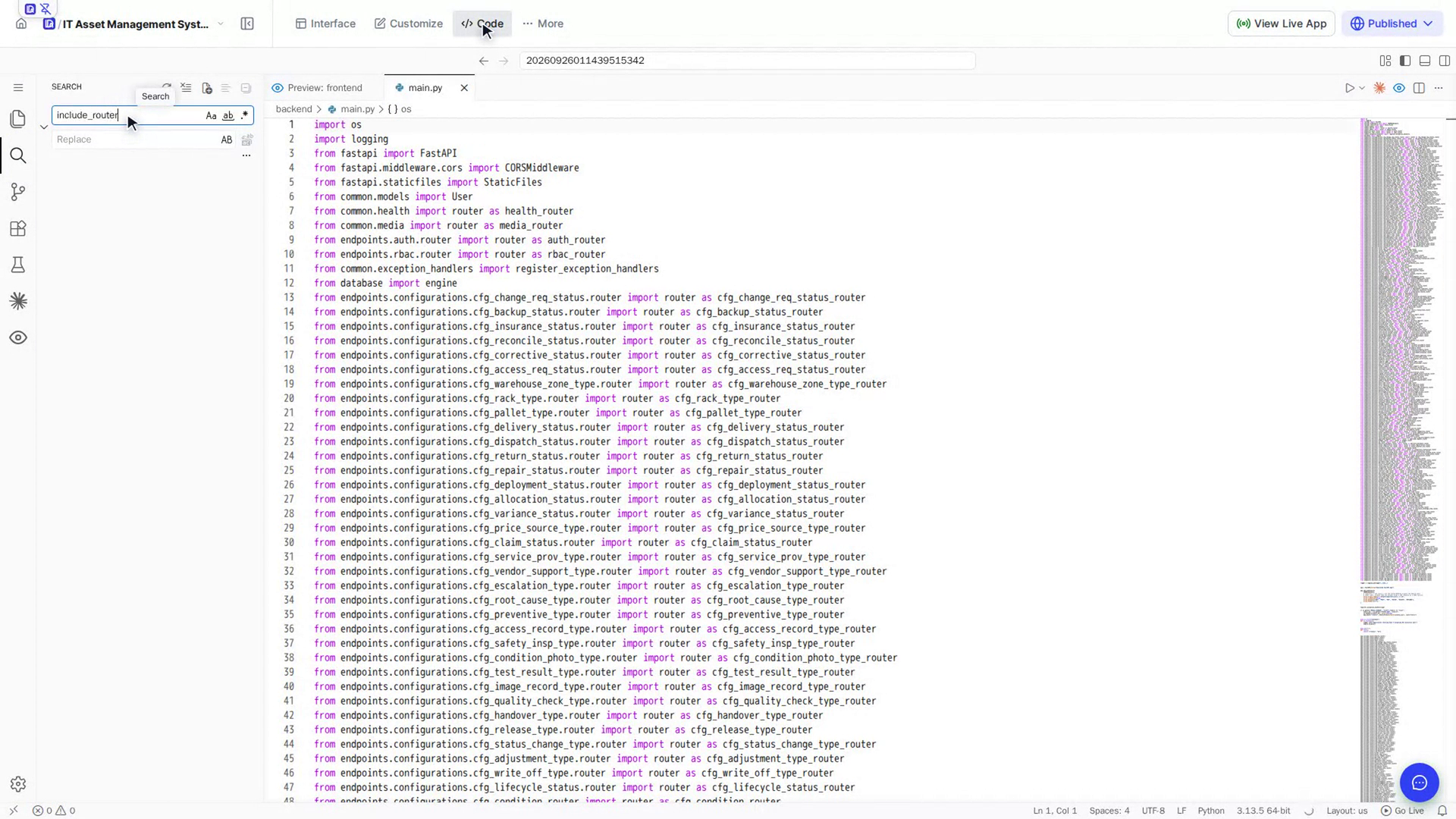 Search across the code
