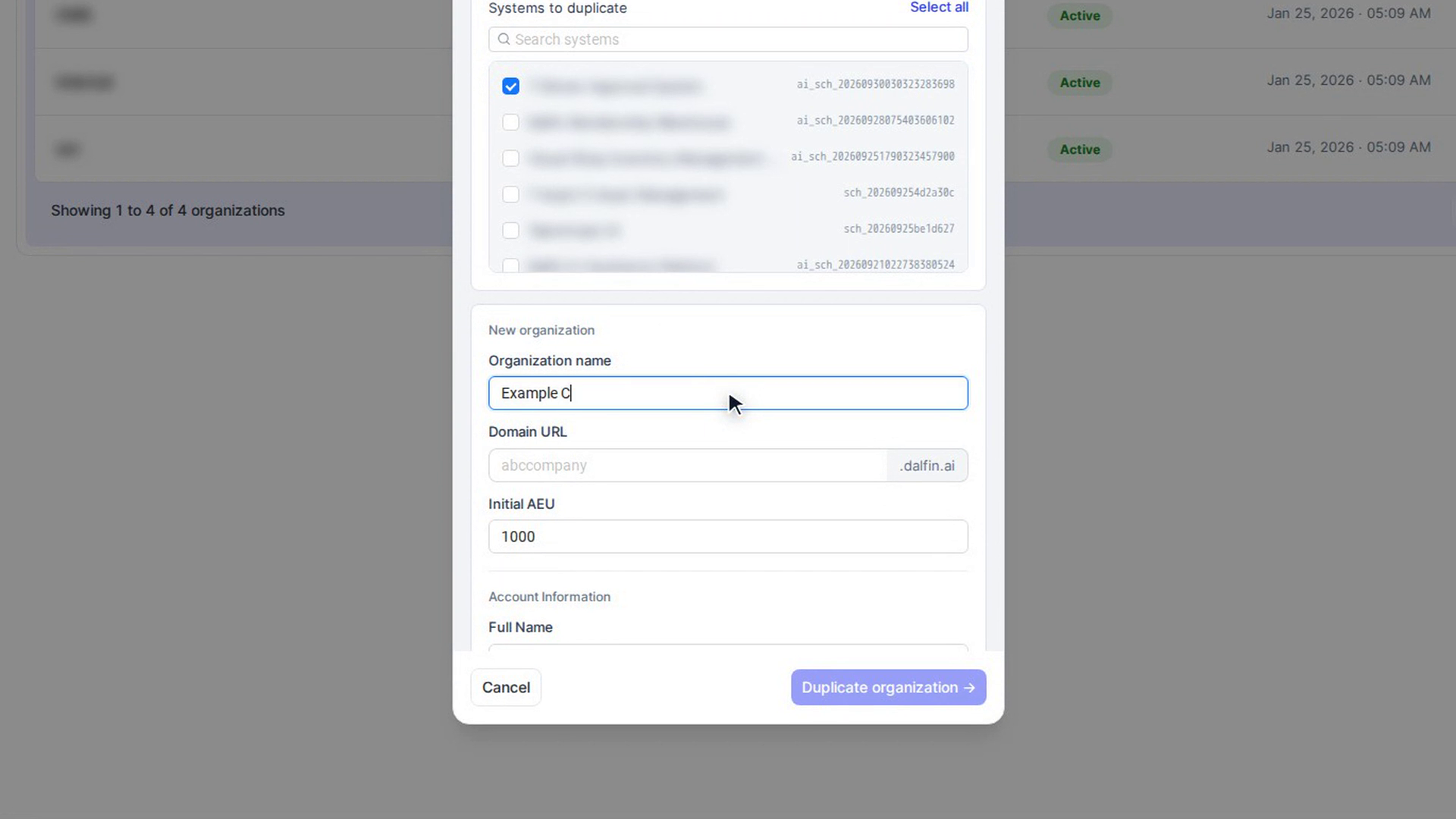 Enter the new organization's details
