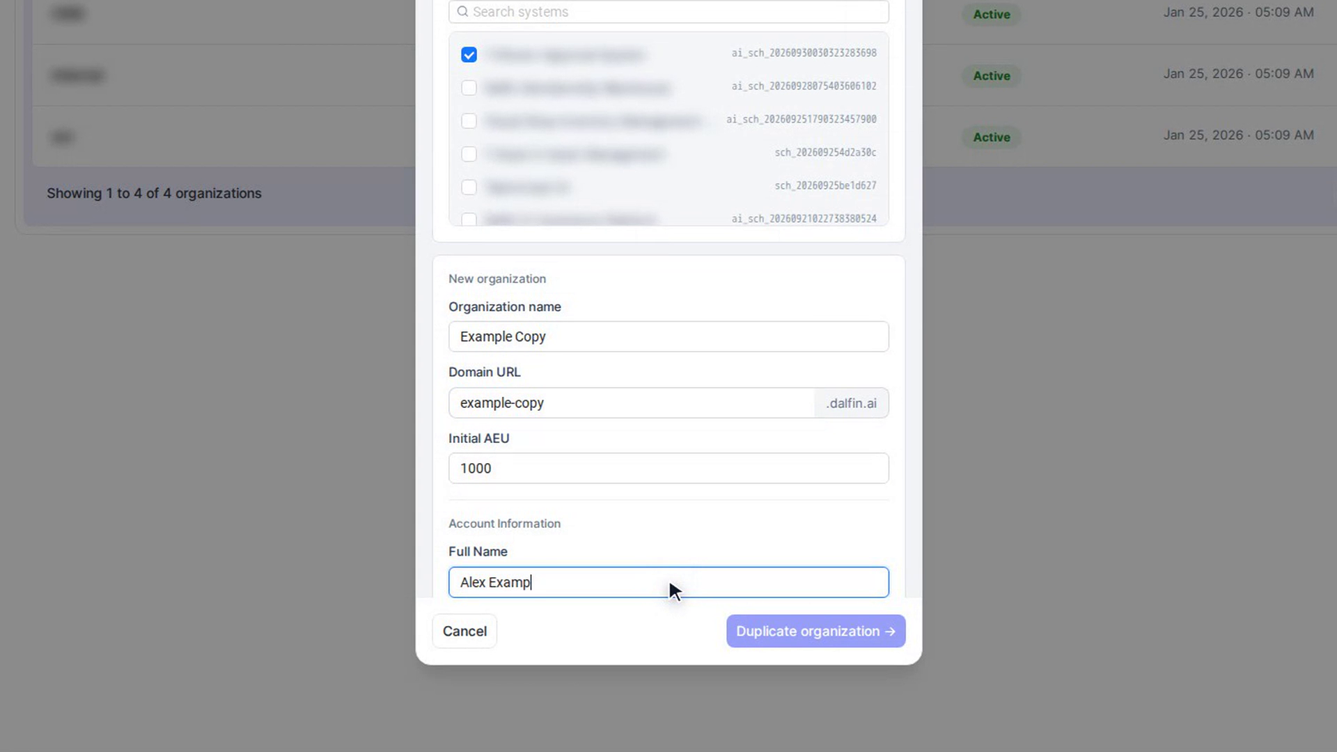 Enter the new owner's account