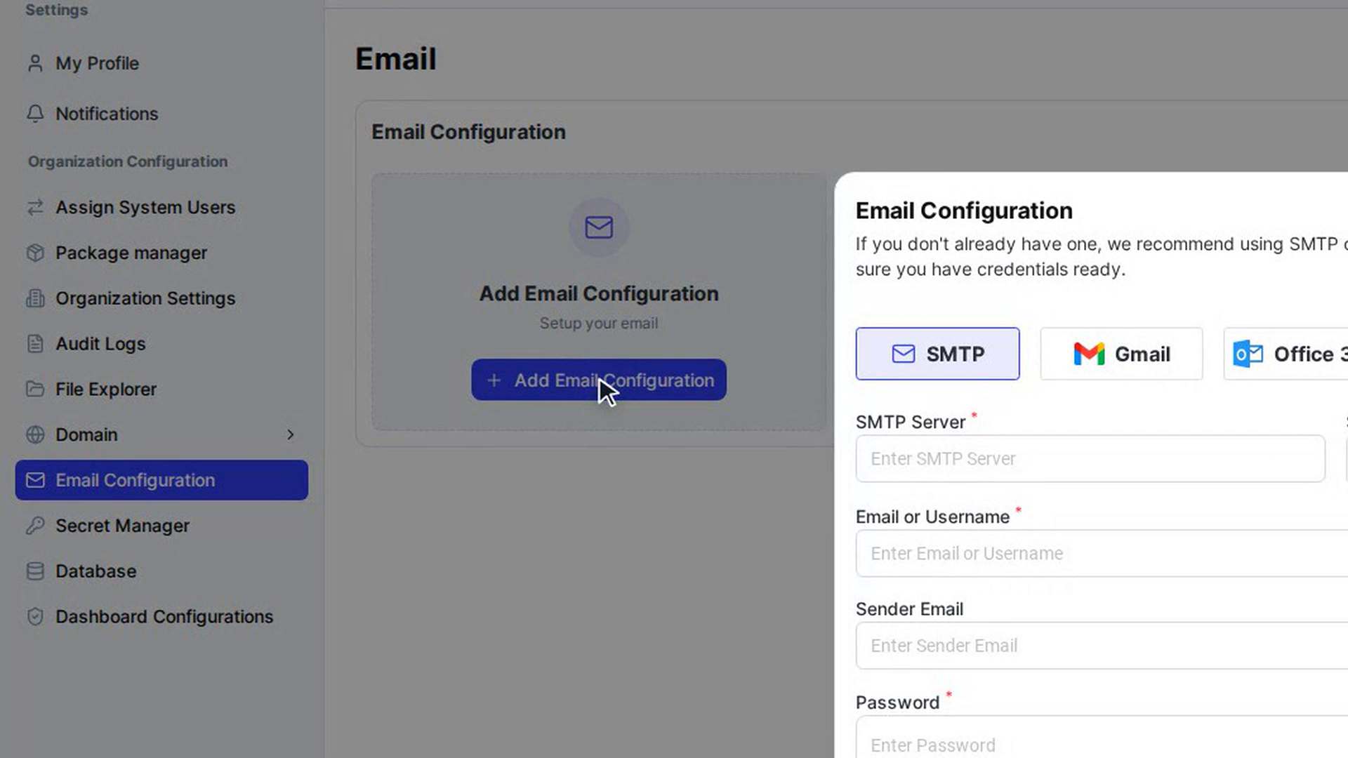 Start a new configuration