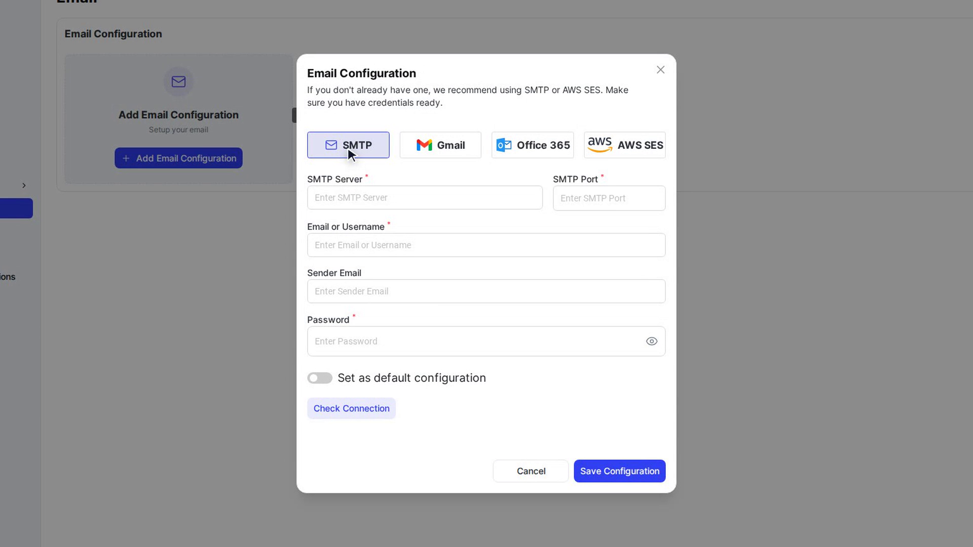 Fill in the connection details