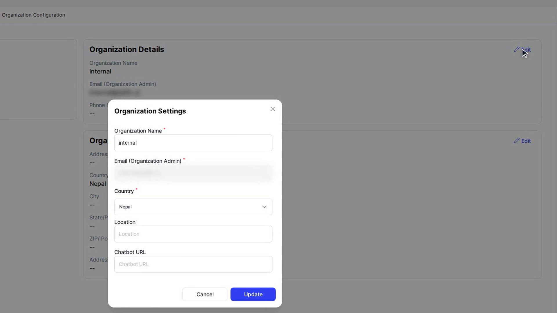 Change the organization details