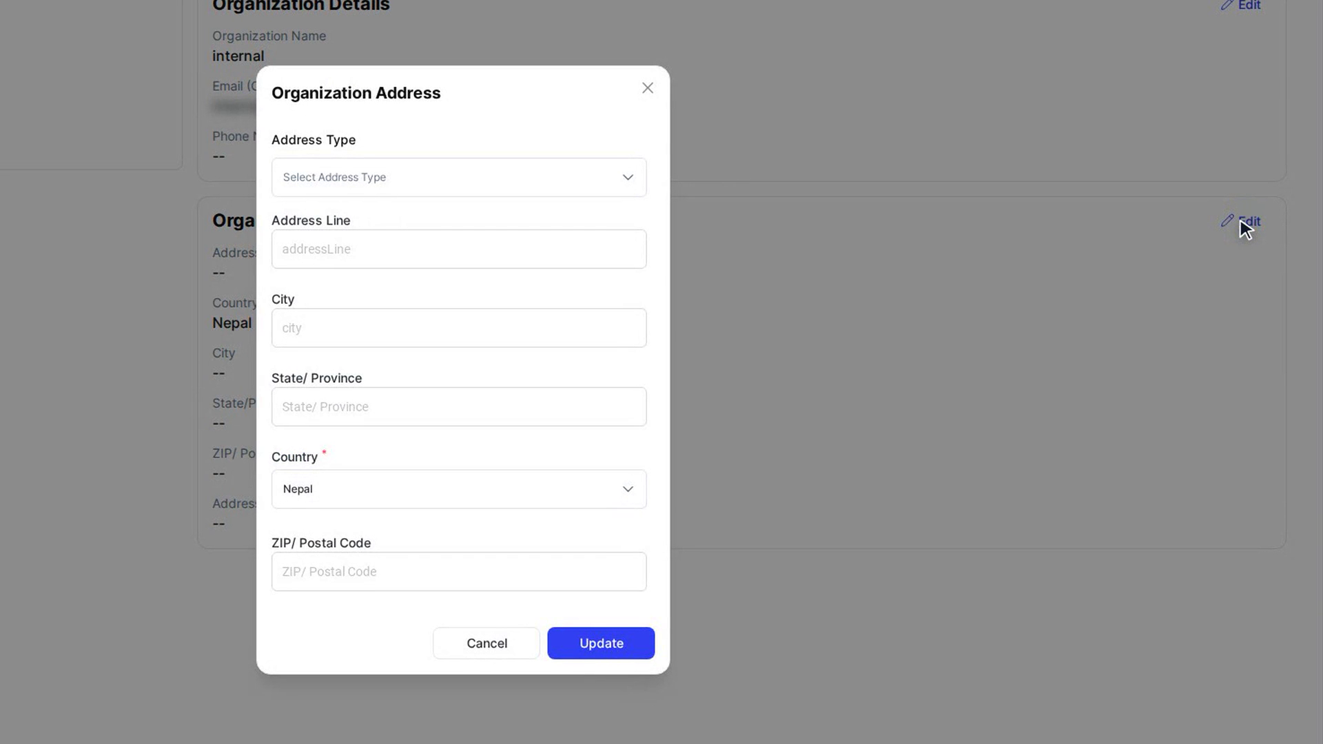 Change the organization address