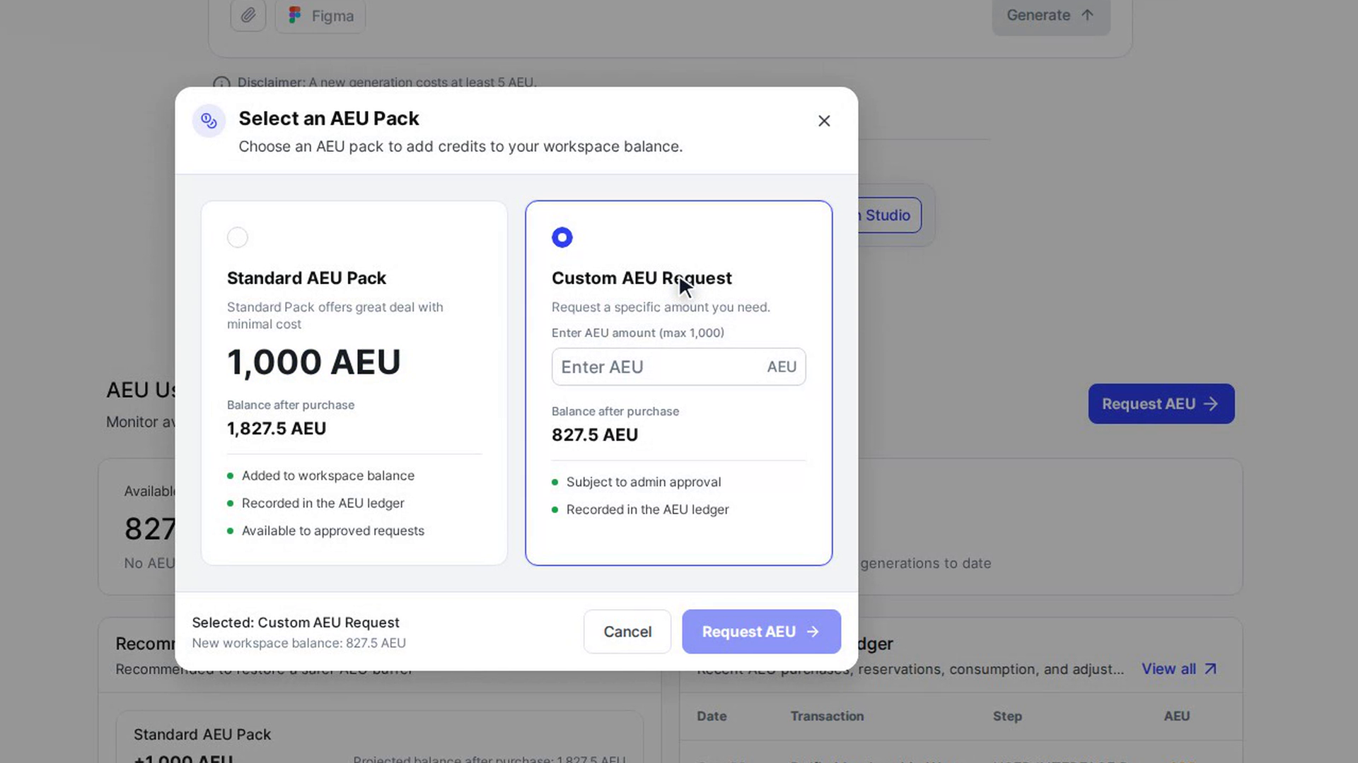 Choose Custom AEU Request
