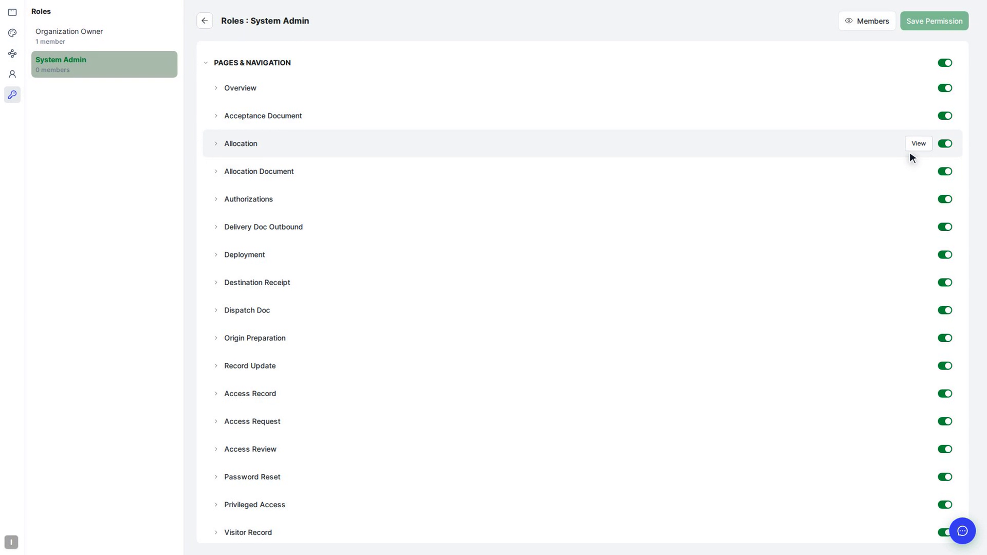 Choose which pages and elements the role can see